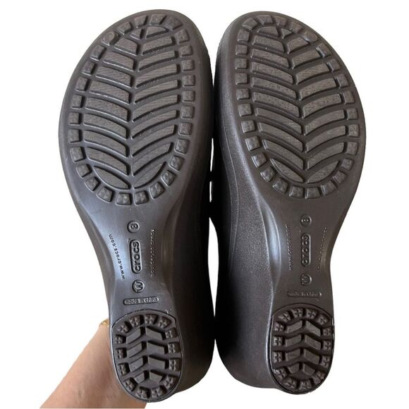 CROCS Frances Brown Slip On Mary Jane Style 3" Wedge Mules Clogs Women's Size 8 - Picture 9 of 12